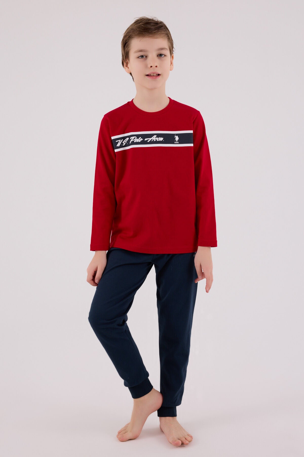 U.S. Polo Assn. Erkek Çocuk Bisiklet Yaka Pigment Baskılı Kışlık Regular Fit Kırmızı Pijama Takımı US2210-C-V1 Ürün ana görseli
