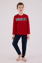 U.S. Polo Assn. Erkek Çocuk Bisiklet Yaka Pigment Baskılı Kışlık Regular Fit Kırmızı Pijama Takımı US2210-C-V1