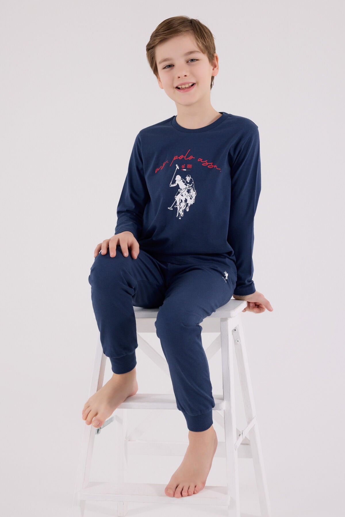 U.S. Polo Assn. Erkek Çocuk Bisiklet Yaka Pigment Baskılı Kışlık Regular Fit Mavi Pijama Takımı US2233-C-V1 Ürün ana görseli