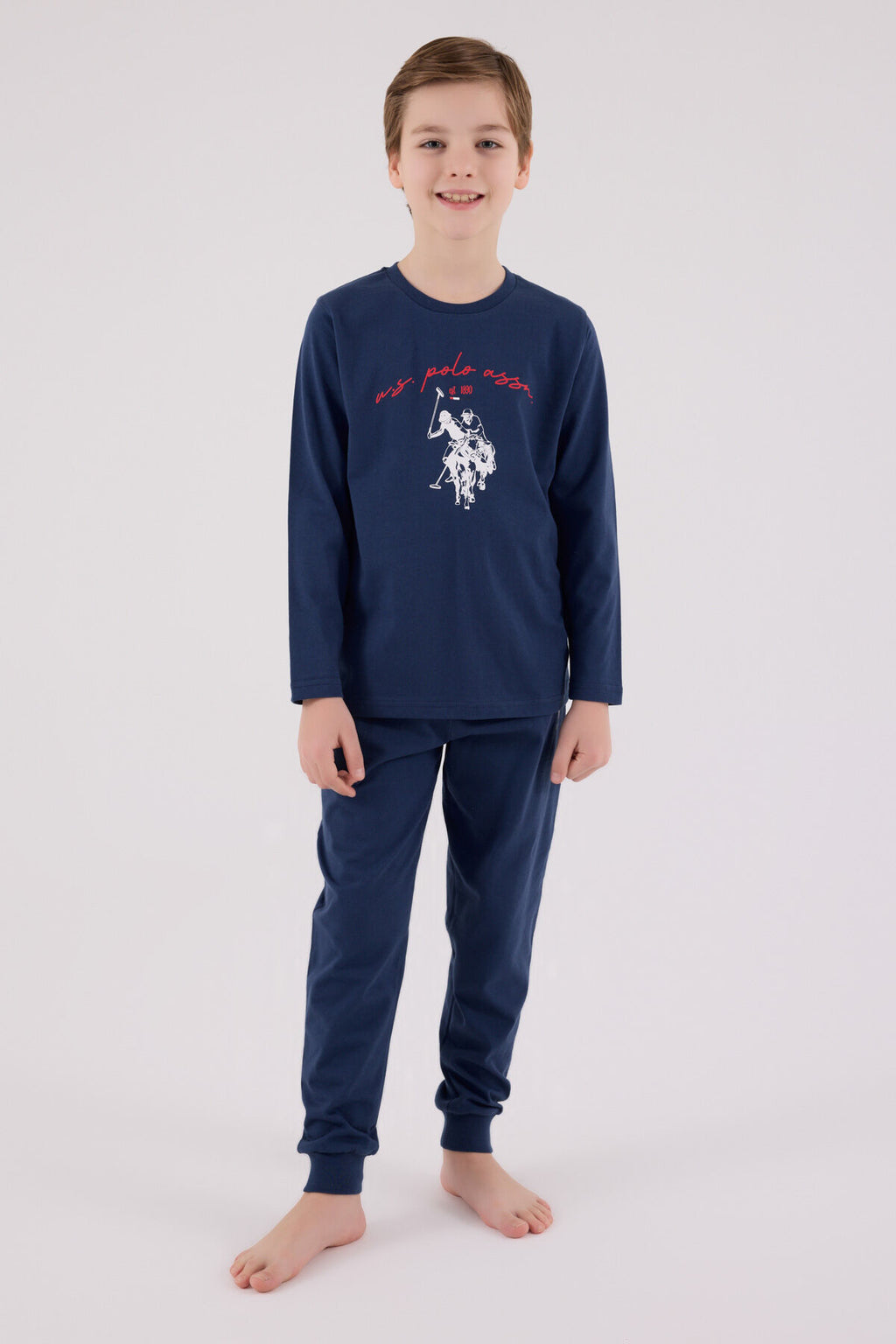 U.S. Polo Assn. Erkek Çocuk Bisiklet Yaka Pigment Baskılı Kışlık Regular Fit Mavi Pijama Takımı US2233-C-V1