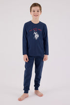 U.S. Polo Assn. Erkek Çocuk Bisiklet Yaka Pigment Baskılı Kışlık Regular Fit Mavi Pijama Takımı US2233-C-V1