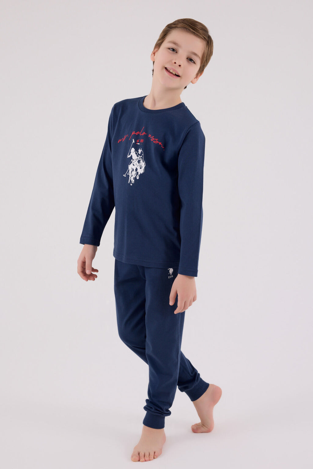 U.S. Polo Assn. Erkek Çocuk Bisiklet Yaka Pigment Baskılı Kışlık Regular Fit Mavi Pijama Takımı US2233-C-V1