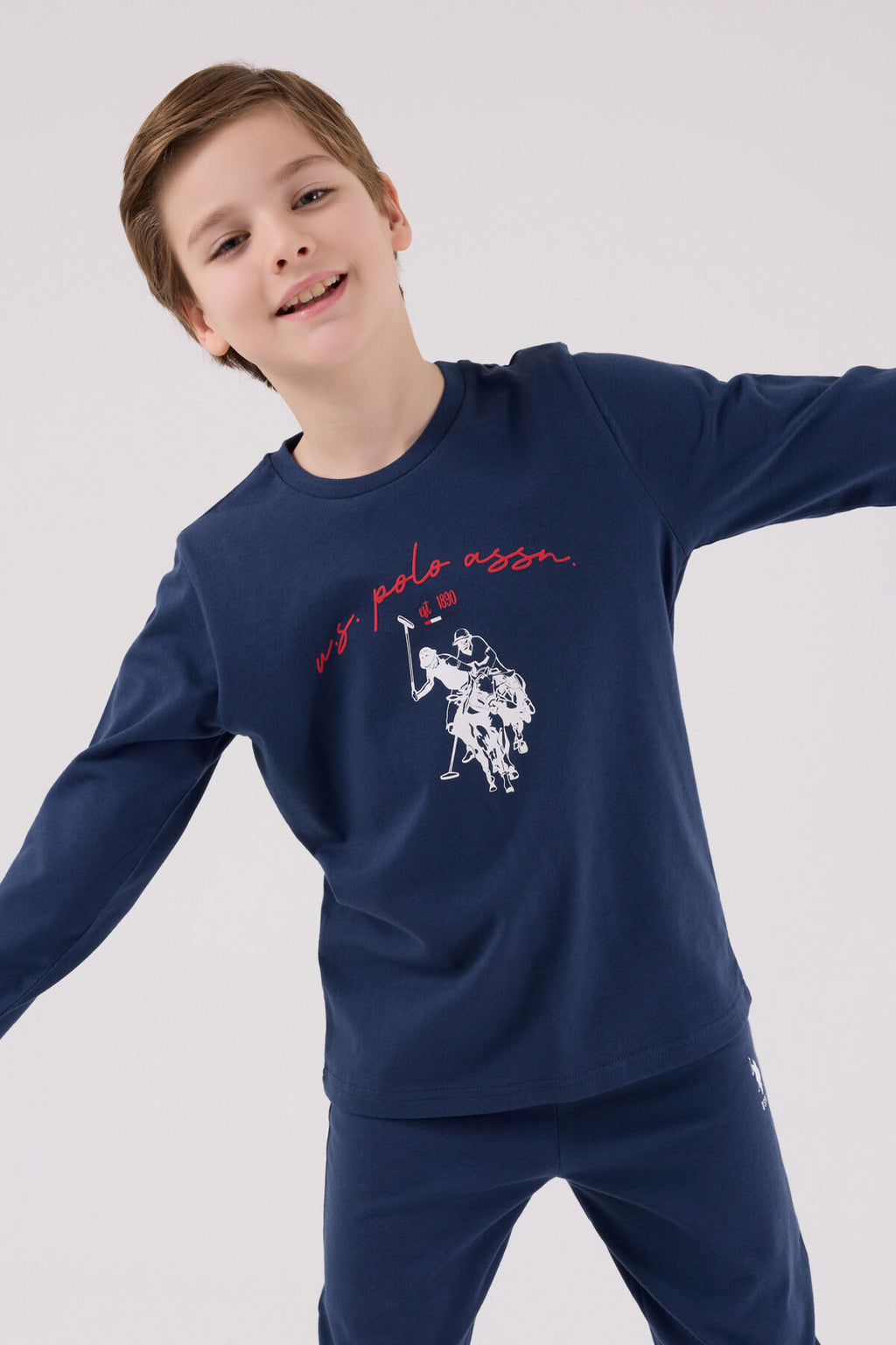 U.S. Polo Assn. Erkek Çocuk Bisiklet Yaka Pigment Baskılı Kışlık Regular Fit Mavi Pijama Takımı US2233-C-V1