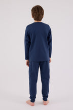 U.S. Polo Assn. Erkek Çocuk Bisiklet Yaka Pigment Baskılı Kışlık Regular Fit Mavi Pijama Takımı US2233-C-V1