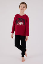 U.S. Polo Assn. Erkek Çocuk Bisiklet Yaka Pigment Baskılı Kışlık Regular Fit Bordo Pijama Takımı US2203-C-V2
