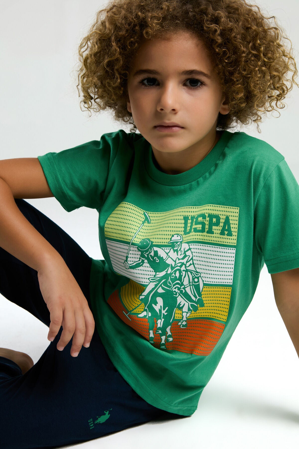 U.S. Polo Assn. Erkek Çocuk Bisiklet Yaka Pigment Baskılı Yazlık Regular Fit Yeşil Pijama Takımı US2032-C-V1