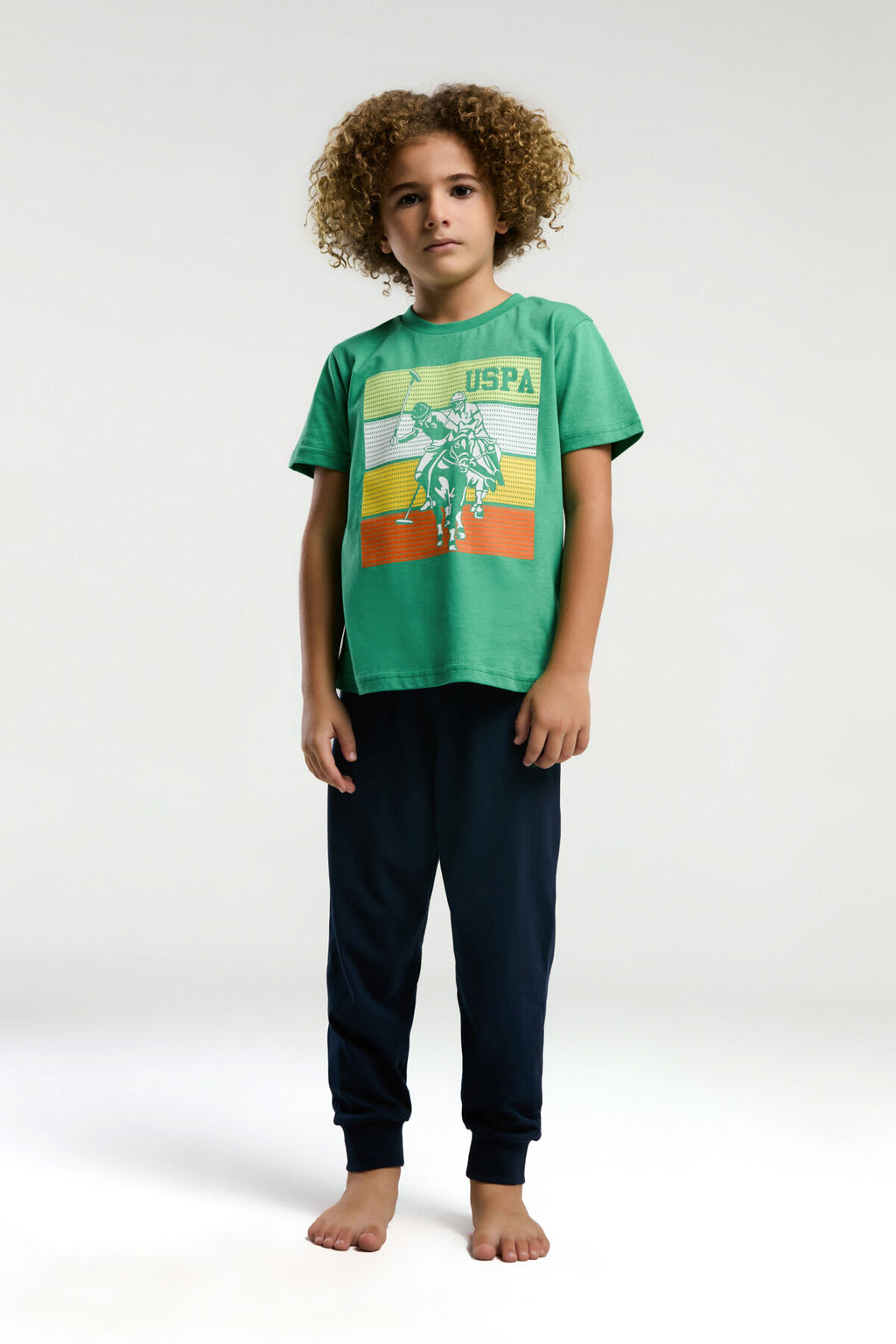U.S. Polo Assn. Erkek Çocuk Bisiklet Yaka Pigment Baskılı Yazlık Regular Fit Yeşil Pijama Takımı US2032-C-V1