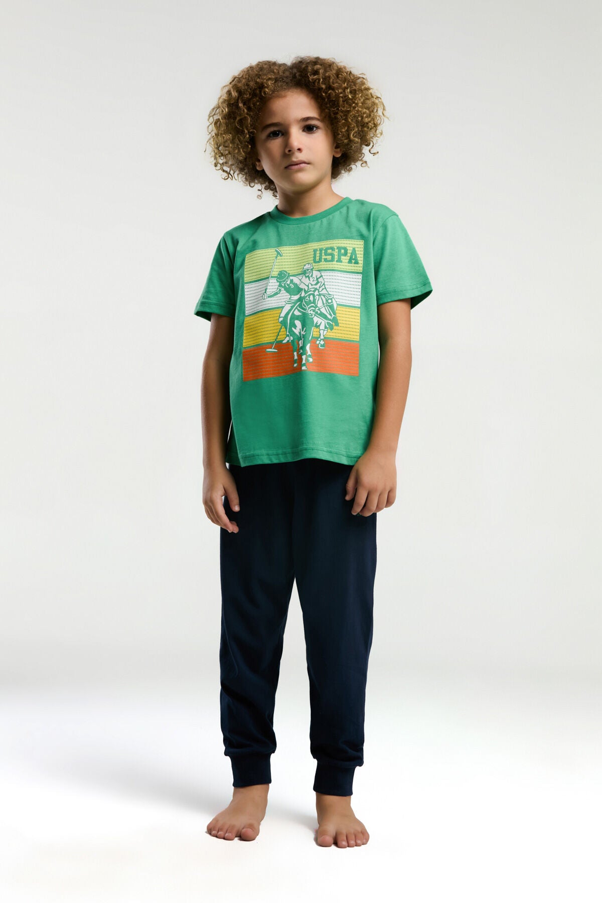 U.S. Polo Assn. Erkek Çocuk Bisiklet Yaka Pigment Baskılı Yazlık Regular Fit Yeşil Pijama Takımı US2032-C-V1
