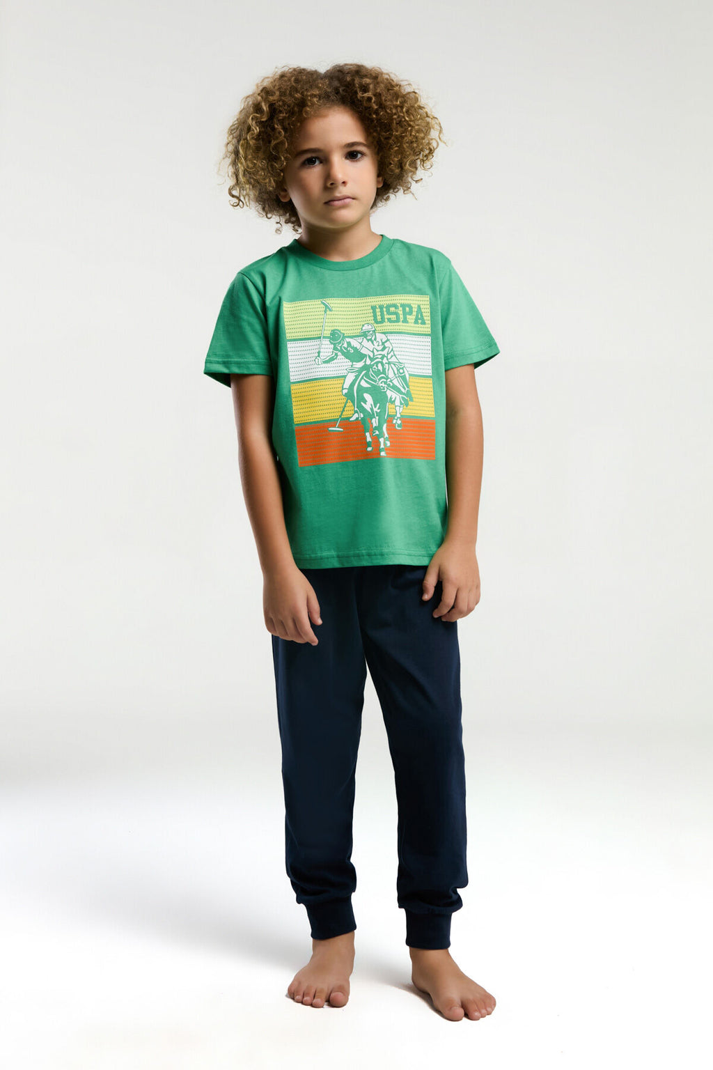 U.S. Polo Assn. Erkek Çocuk Bisiklet Yaka Pigment Baskılı Yazlık Regular Fit Yeşil Pijama Takımı US2032-C-V1