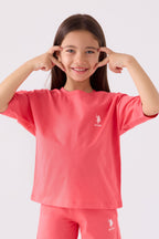 U.S. Polo Assn. Kız Çocuk Bisiklet Yaka Sargı Nakışlı Yazlık Regular Fit Pembe Bermuda Takım US1848-C-V23