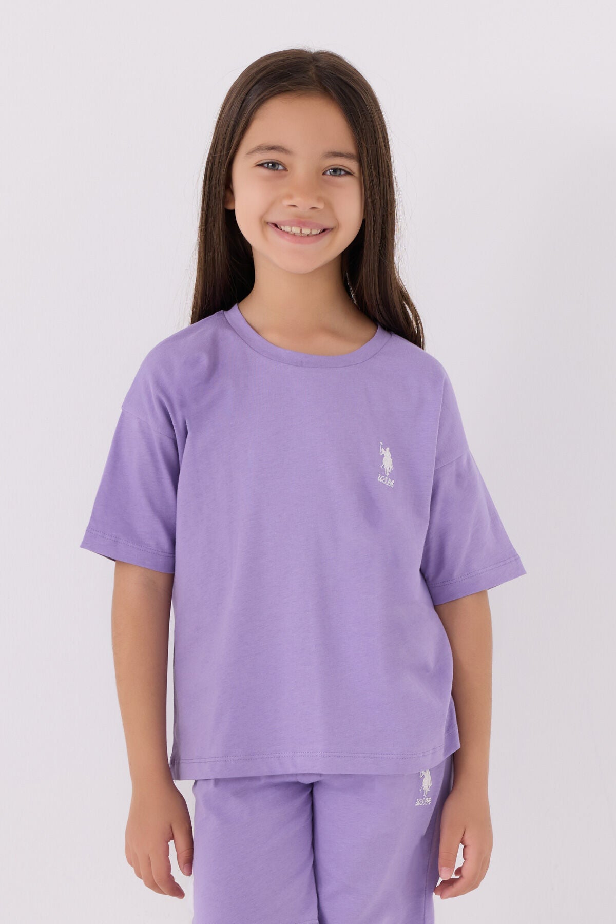 U.S. Polo Assn. Kız Çocuk Bisiklet Yaka Sargı Nakışlı Yazlık Regular Fit Mor Bermuda Takım US1848-C-V62 Ürün ikincil görseli