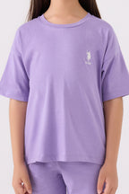 U.S. Polo Assn. Kız Çocuk Bisiklet Yaka Sargı Nakışlı Yazlık Regular Fit Mor Bermuda Takım US1848-C-V62