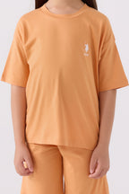 U.S. Polo Assn. Kız Çocuk Bisiklet Yaka Sargı Nakışlı Yazlık Regular Fit Turuncu Bermuda Takım US1848-C-V47
