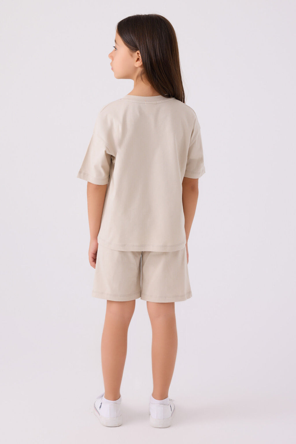 U.S. Polo Assn. Kız Çocuk Bisiklet Yaka Sargı Nakışlı Yazlık Regular Fit Krem Bermuda Takım US1848-C-V19