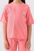U.S. Polo Assn. Kız Çocuk Bisiklet Yaka Sargı Nakışlı Yazlık Regular Fit Pembe Bermuda Takım US1848-C-V17