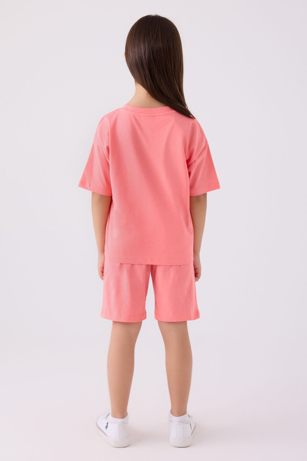 U.S. Polo Assn. Kız Çocuk Bisiklet Yaka Sargı Nakışlı Yazlık Regular Fit Pembe Bermuda Takım US1848-C-V17