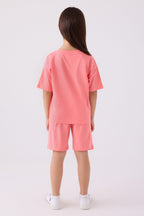 U.S. Polo Assn. Kız Çocuk Bisiklet Yaka Sargı Nakışlı Yazlık Regular Fit Pembe Bermuda Takım US1848-C-V17