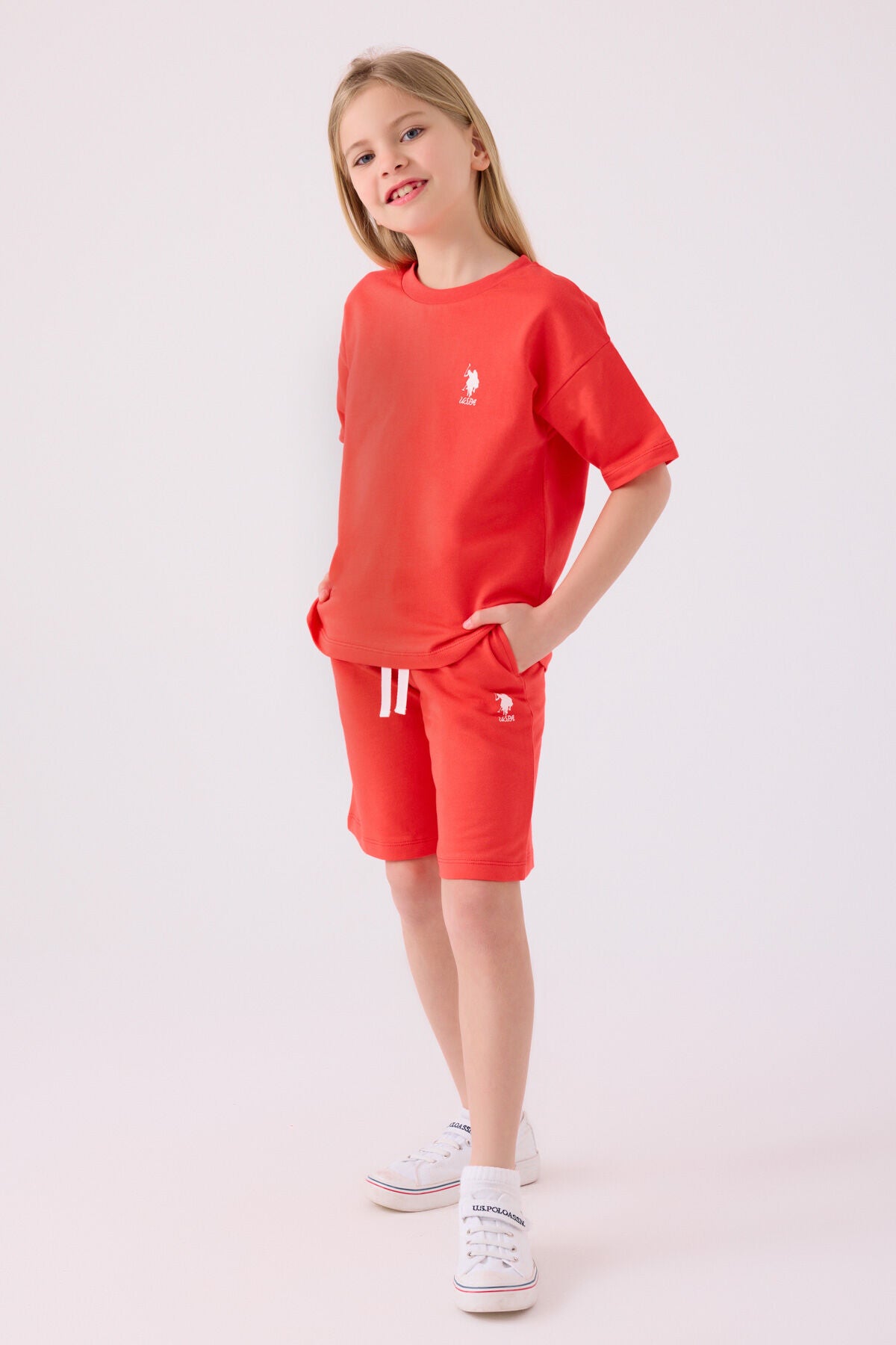 U.S. Polo Assn. Kız Çocuk Bisiklet Yaka Sargı Nakışlı Yazlık Regular Fit Turuncu Bermuda Takım US1850-C-V10 Ürün ikincil görseli