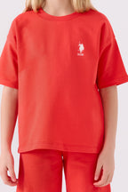 U.S. Polo Assn. Kız Çocuk Bisiklet Yaka Sargı Nakışlı Yazlık Regular Fit Turuncu Bermuda Takım US1850-C-V10