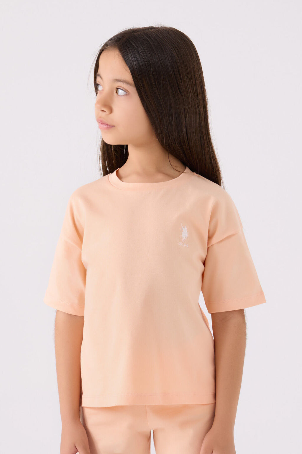 U.S. Polo Assn. Kız Çocuk Bisiklet Yaka Sargı Nakışlı Yazlık Regular Fit Turuncu Bermuda Takım US1848-C-V55