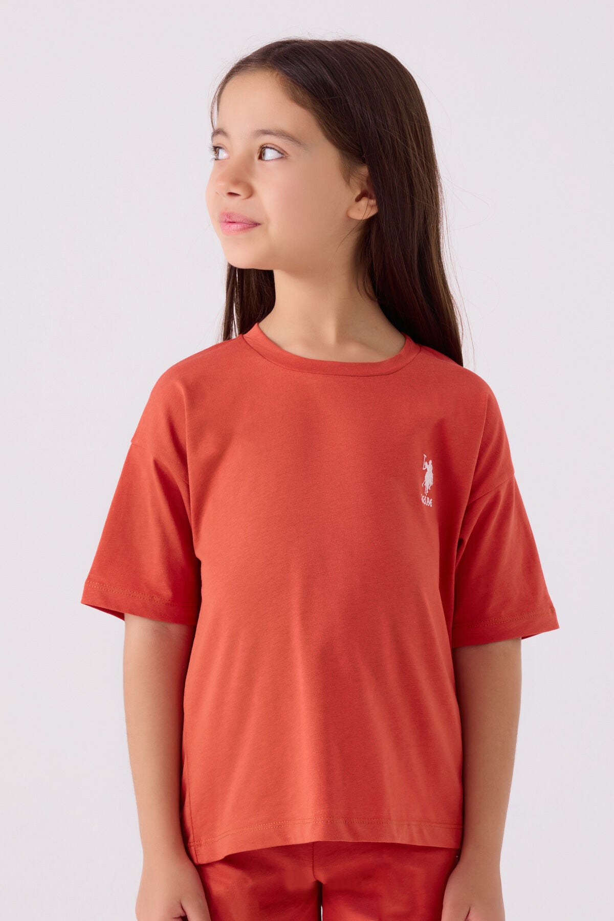 U.S. Polo Assn. Kız Çocuk Bisiklet Yaka Sargı Nakışlı Yazlık Regular Fit Turuncu Bermuda Takım US1848-C-V58 Ürün ikincil görseli
