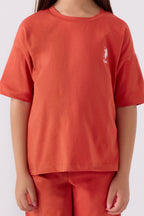 U.S. Polo Assn. Kız Çocuk Bisiklet Yaka Sargı Nakışlı Yazlık Regular Fit Turuncu Bermuda Takım US1848-C-V58
