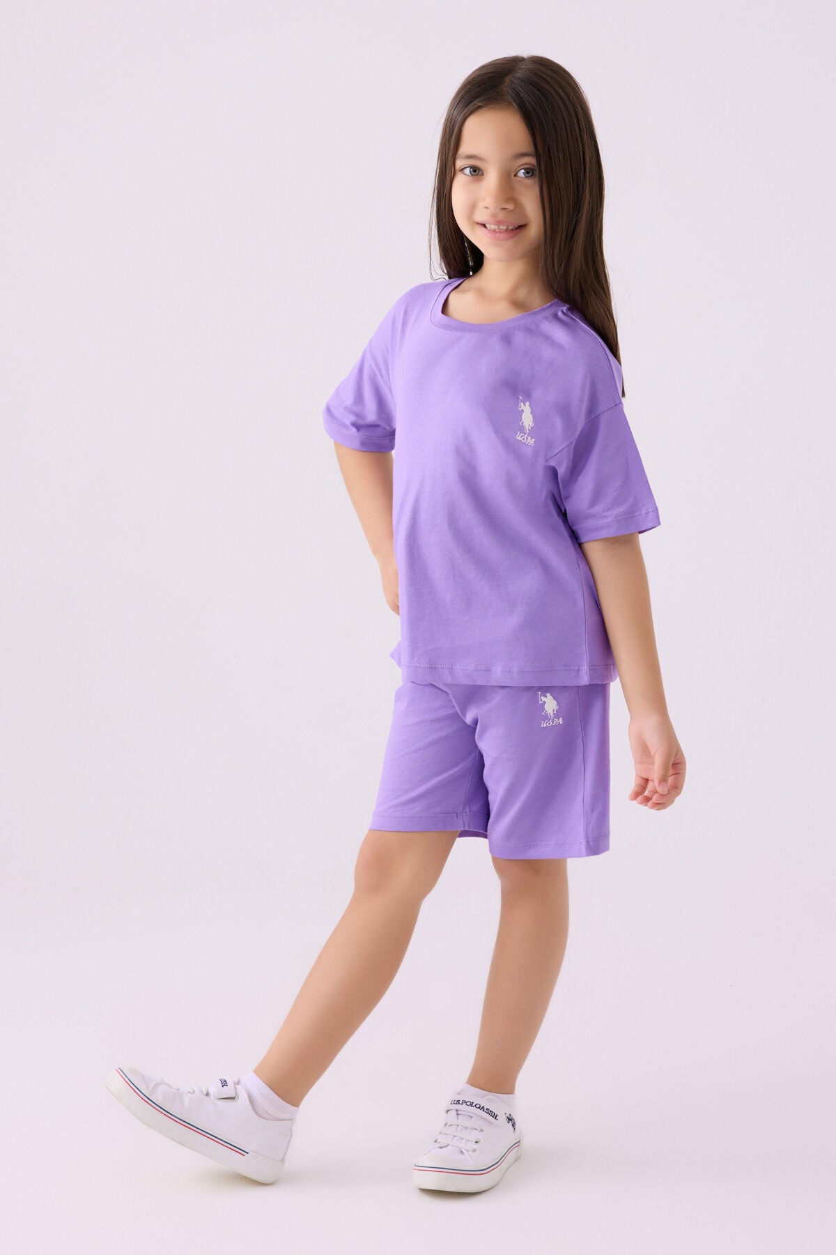 U.S. Polo Assn. Kız Çocuk Bisiklet Yaka Sargı Nakışlı Yazlık Regular Fit Mor Bermuda Takım US1848-C-V44 Ürün ana görseli