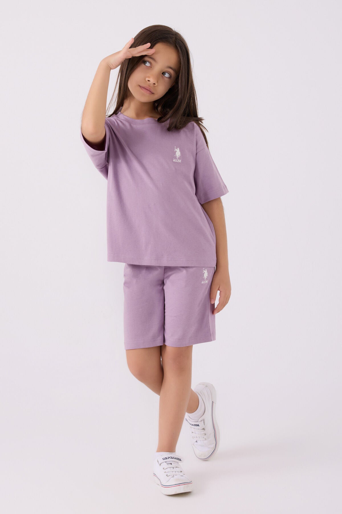U.S. Polo Assn. Kız Çocuk Bisiklet Yaka Sargı Nakışlı Yazlık Regular Fit Mor Bermuda Takım US1848-C-V60 Ürün ana görseli