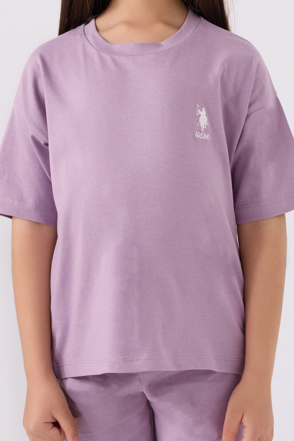 U.S. Polo Assn. Kız Çocuk Bisiklet Yaka Sargı Nakışlı Yazlık Regular Fit Mor Bermuda Takım US1848-C-V60
