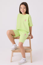U.S. Polo Assn. Kýz Çocuk Bisiklet Yaka Sargý Nakýþlý Yazlýk Regular Fit Yeþil Bermuda Takým US1848-C-V41