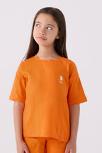 U.S. Polo Assn. Kız Çocuk Bisiklet Yaka Sargı Nakışlı Yazlık Regular Fit Turuncu Bermuda Takım US1848-C-V53