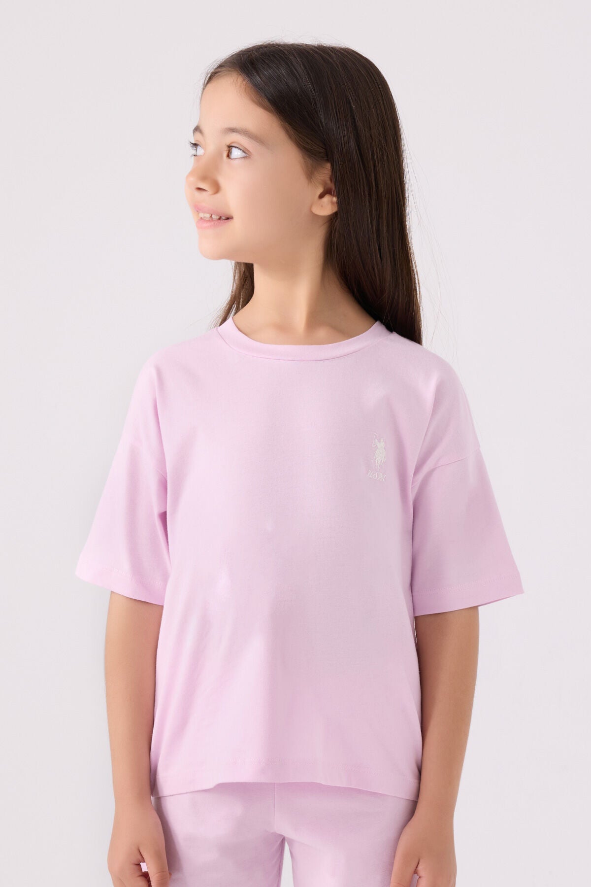 U.S. Polo Assn. Kız Çocuk Bisiklet Yaka Sargı Nakışlı Yazlık Regular Fit Mor Bermuda Takım US1848-C-V54