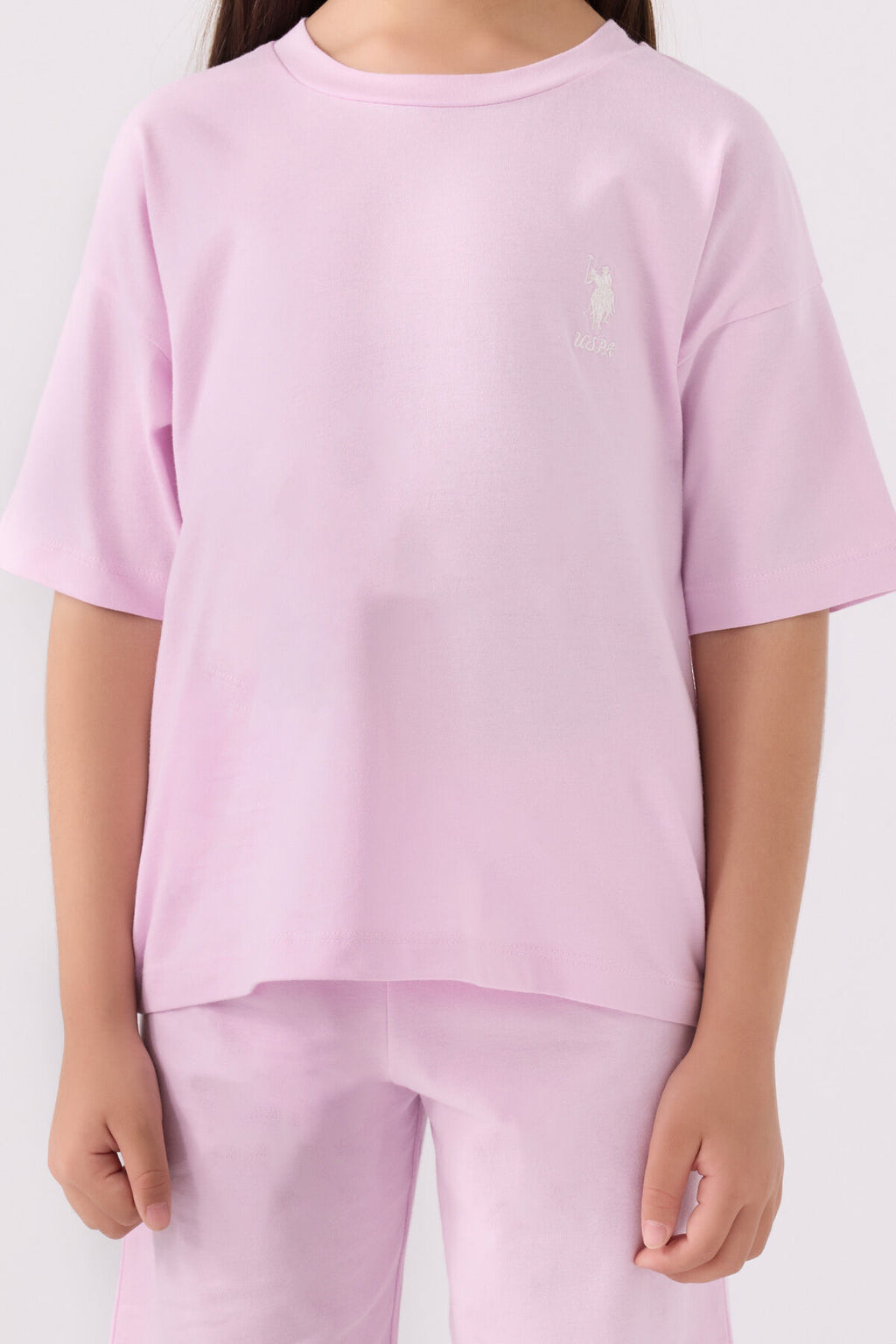 U.S. Polo Assn. Kız Çocuk Bisiklet Yaka Sargı Nakışlı Yazlık Regular Fit Mor Bermuda Takım US1848-C-V54