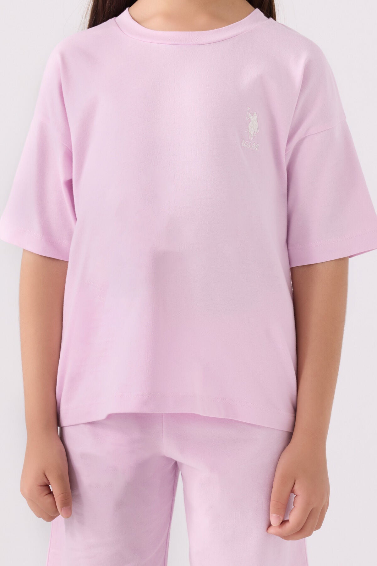 U.S. Polo Assn. Kız Çocuk Bisiklet Yaka Sargı Nakışlı Yazlık Regular Fit Mor Bermuda Takım US1848-C-V54