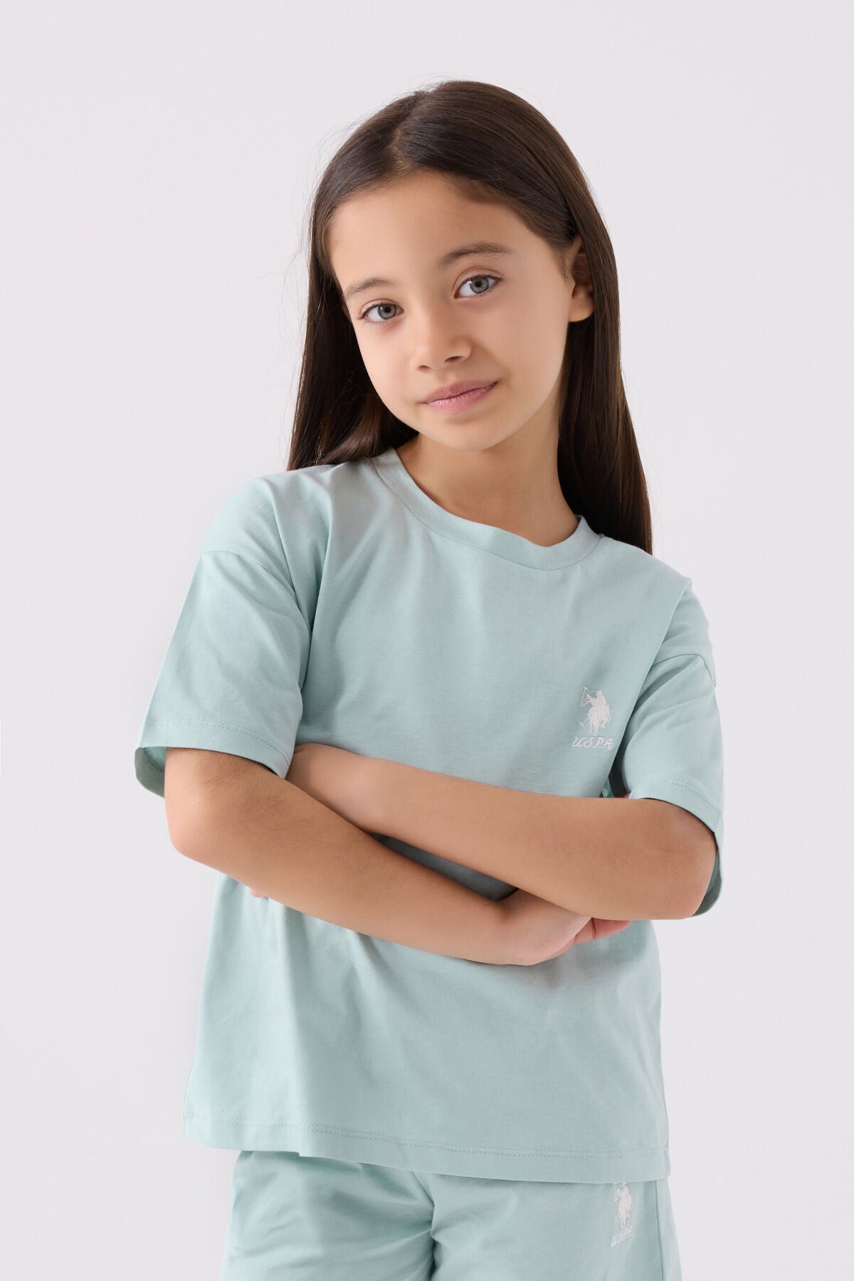 U.S. Polo Assn. Kız Çocuk Bisiklet Yaka Sargı Nakışlı Yazlık Regular Fit Mavi Bermuda Takım US1848-C-V49 Ürün ikincil görseli