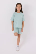 U.S. Polo Assn. Kız Çocuk Bisiklet Yaka Sargı Nakışlı Yazlık Regular Fit Mavi Bermuda Takım US1848-C-V49