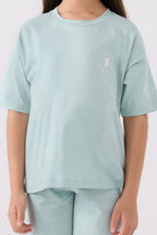 U.S. Polo Assn. Kız Çocuk Bisiklet Yaka Sargı Nakışlı Yazlık Regular Fit Mavi Bermuda Takım US1848-C-V49
