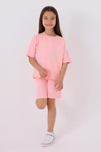 U.S. Polo Assn. Kız Çocuk Bisiklet Yaka Sargı Nakışlı Yazlık Regular Fit Pembe Bermuda Takım US1848-C-V50