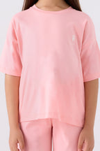 U.S. Polo Assn. Kız Çocuk Bisiklet Yaka Sargı Nakışlı Yazlık Regular Fit Pembe Bermuda Takım US1848-C-V50