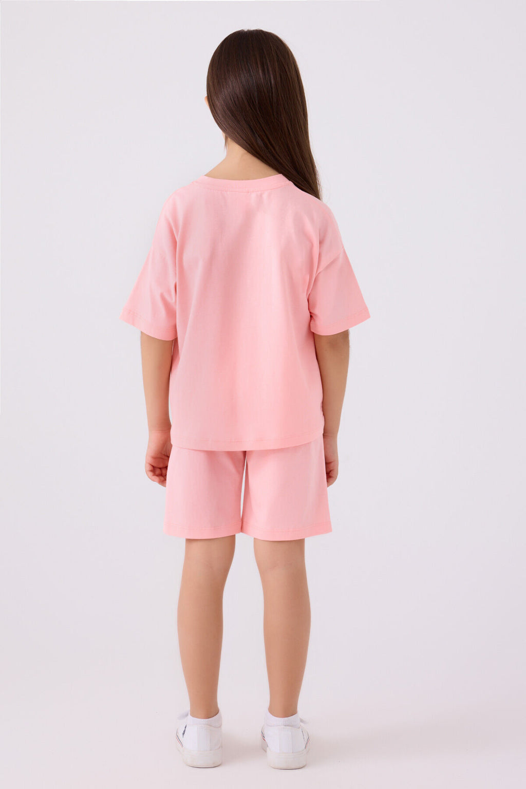 U.S. Polo Assn. Kız Çocuk Bisiklet Yaka Sargı Nakışlı Yazlık Regular Fit Pembe Bermuda Takım US1848-C-V50