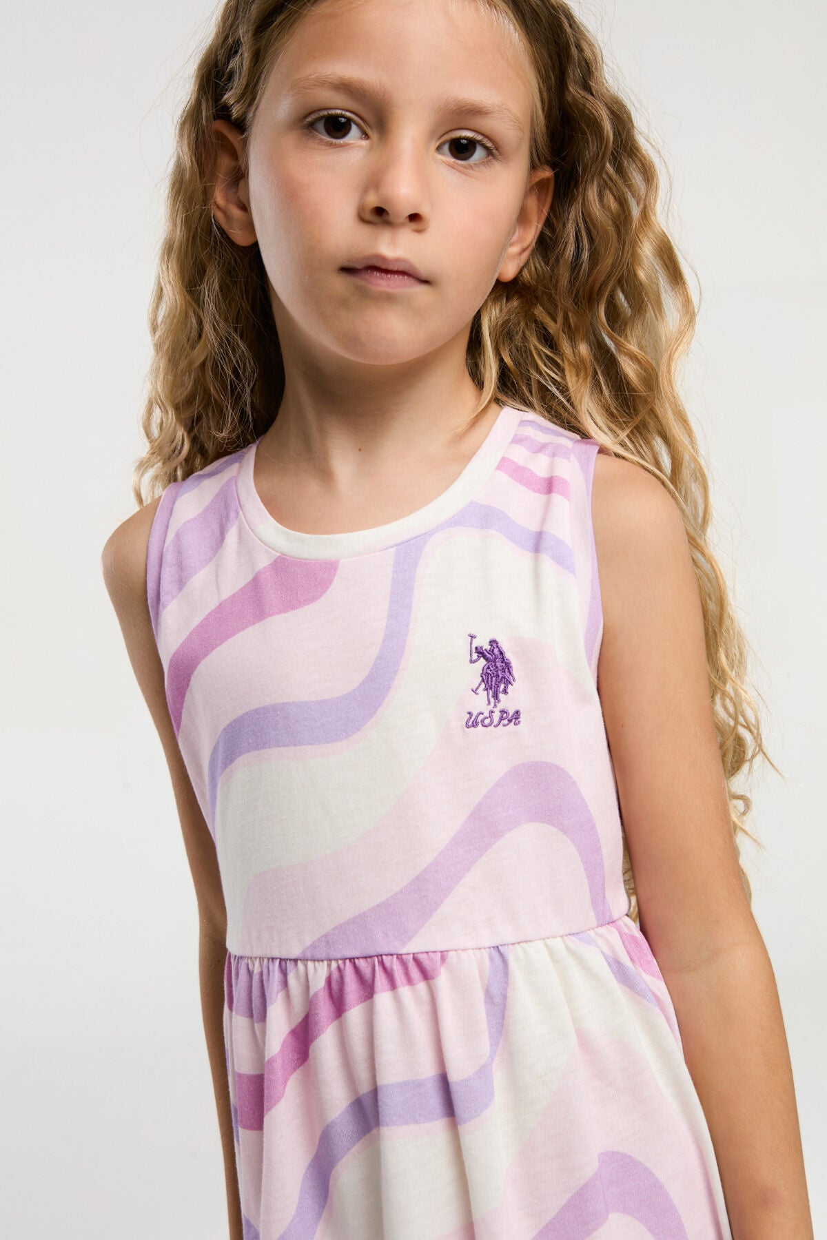 U.S. Polo Assn. Kız Çocuk Bisiklet Yaka Sargı Nakışlı Yazlık Regular Fit Pembe Elbise US2064-C-V1 Ürün ana görseli