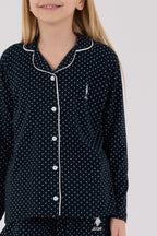 U.S. Polo Assn. Kız Çocuk Bisiklet Yaka Pigment Baskılı Kışlık Regular Fit Lacivert Gömlek Pijama Takım US2327-C-V1