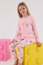 Rolypoly Kız Çocuk Bisiklet Yaka Pigment Baskılı Kışlık Regular Fit Pembe Pijama Takımı RP3700-C-V2