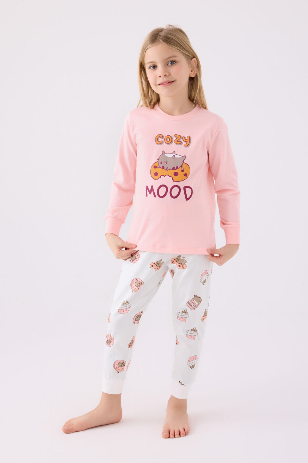 Rolypoly Kız Çocuk Kışlık Regular Fit Pembe Pijama Takımı RP3467-C-V1