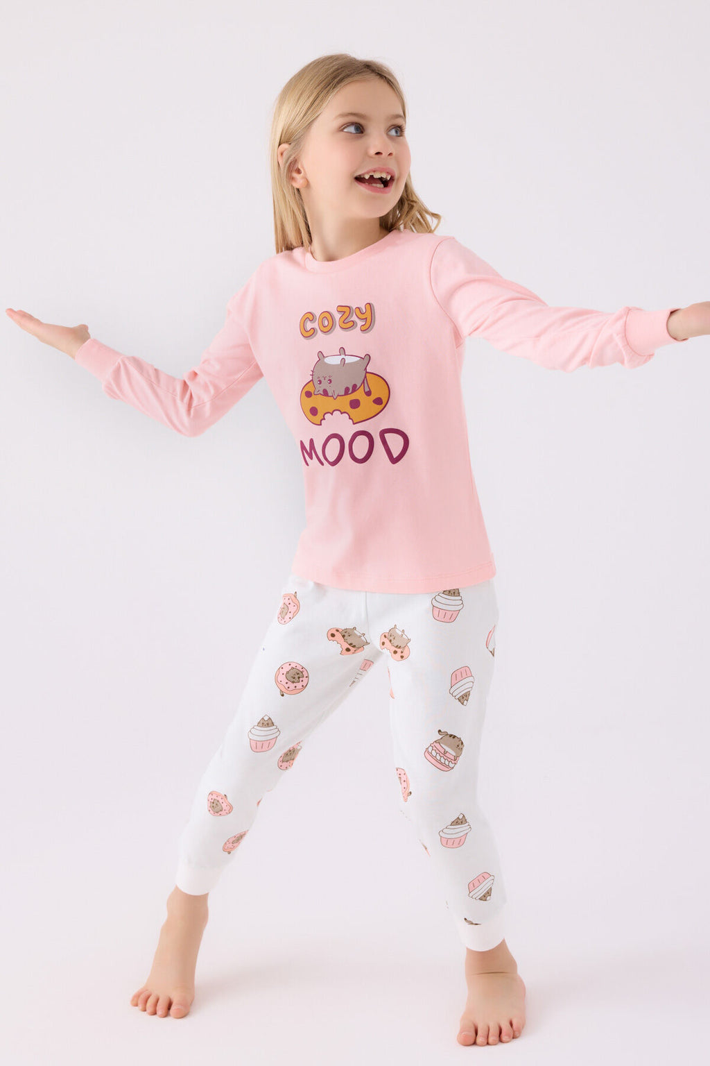 Rolypoly Kız Çocuk Kışlık Regular Fit Pembe Pijama Takımı RP3467-C-V1