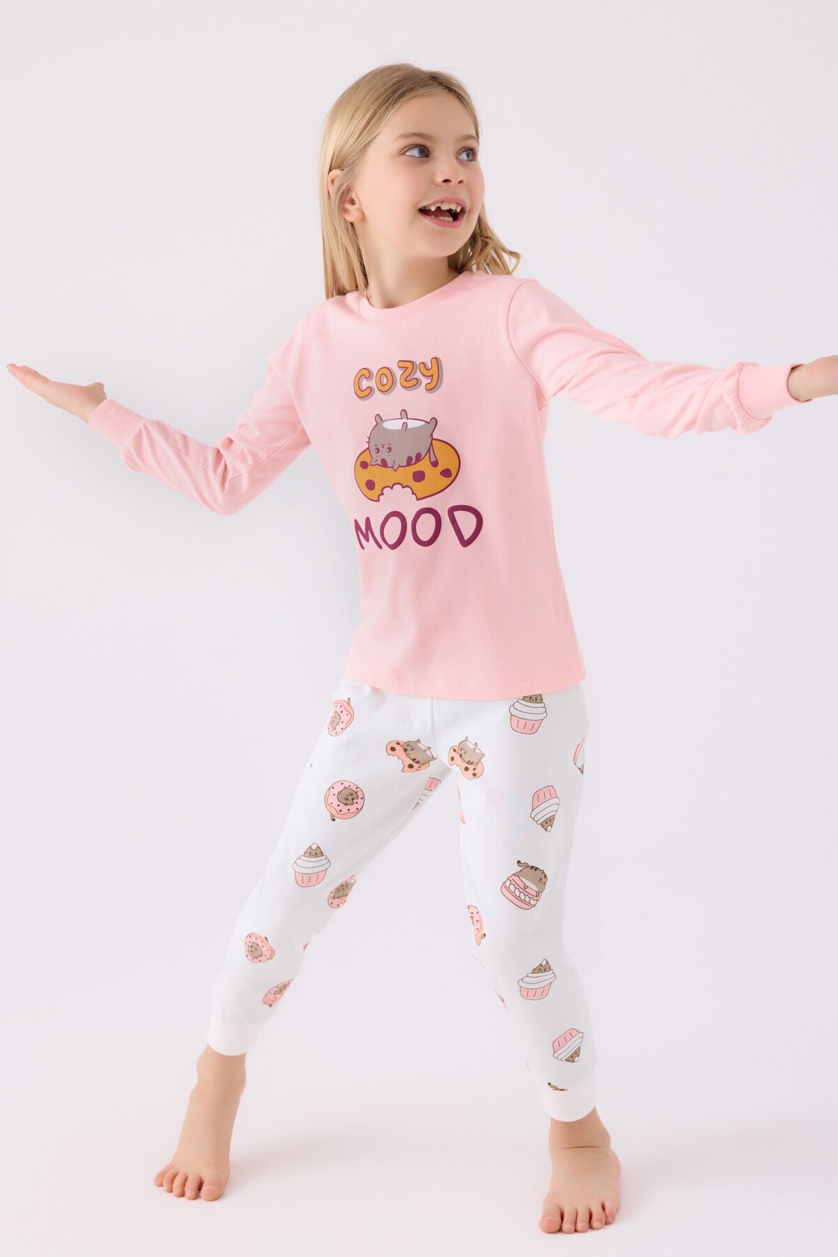 Rolypoly Kız Çocuk Kışlık Regular Fit Pembe Pijama Takımı RP3467-C-V1