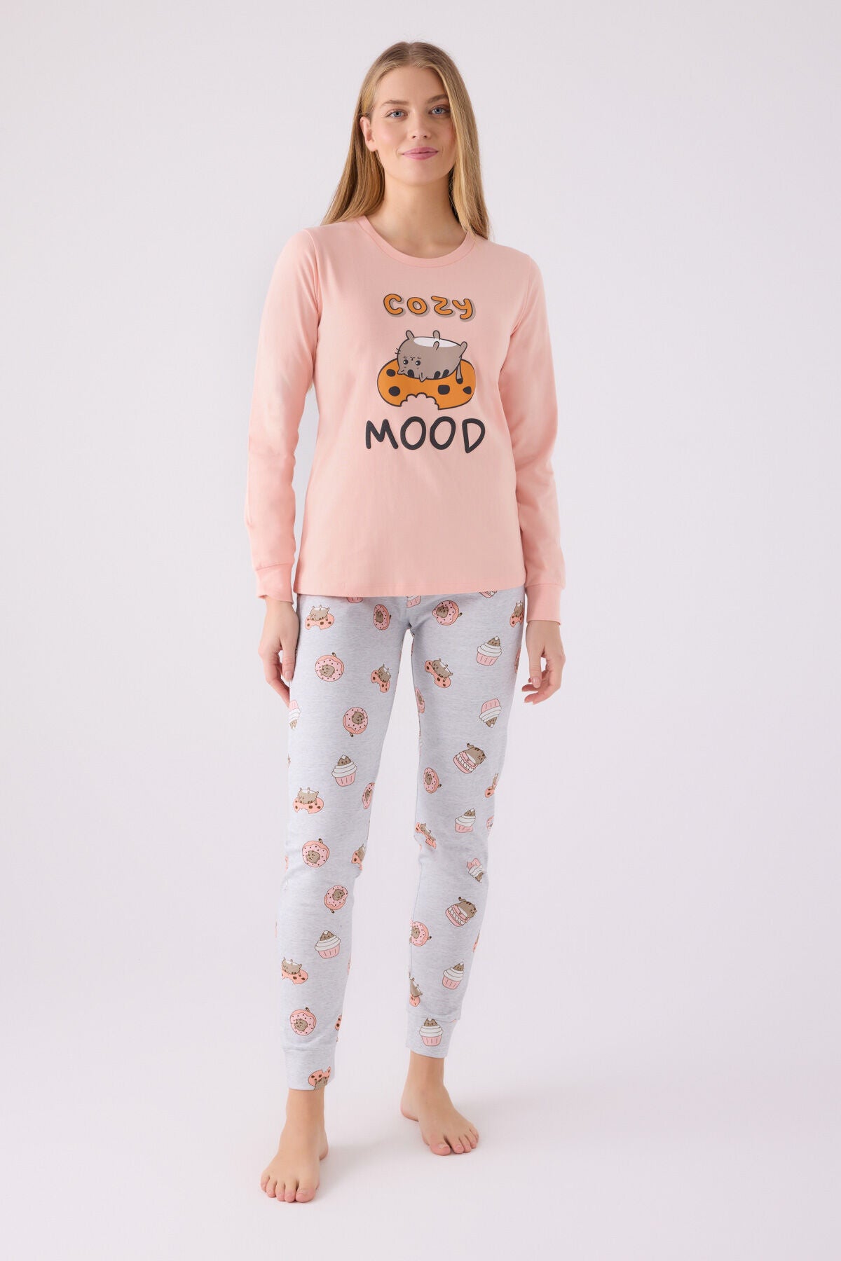 Rolypoly Kadın Kışlık Regular Fit Turuncu Pijama Takımı RP3467-S-V2