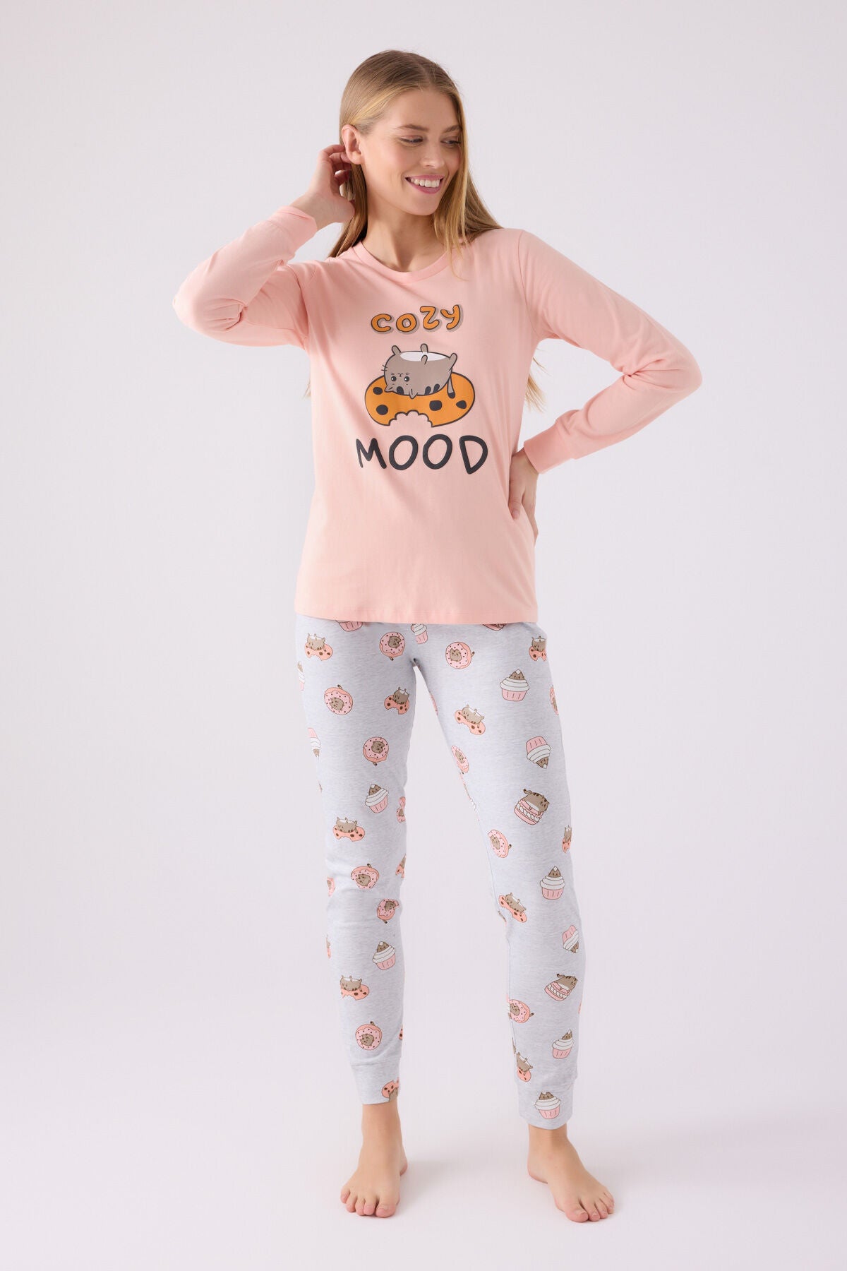 Rolypoly Kadın Kışlık Regular Fit Turuncu Pijama Takımı RP3467-S-V2