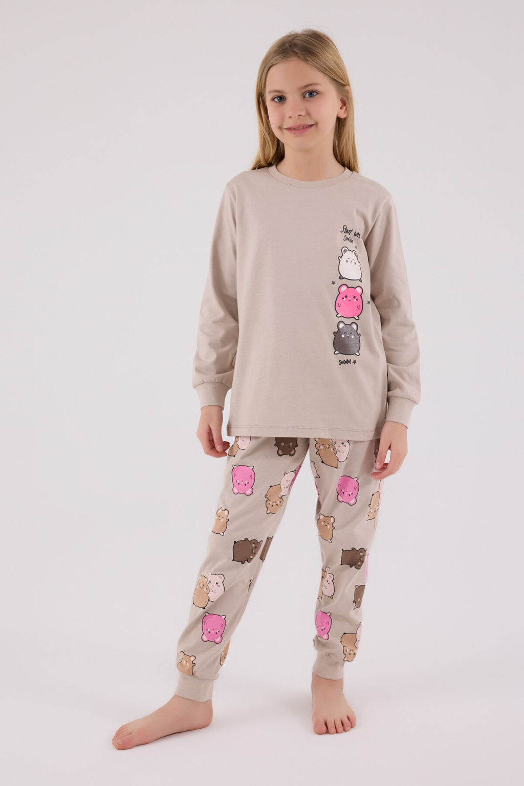 Rolypoly Kız Çocuk Kışlık Regular Fit Krem Pijama Takımı RP3704-C-V1