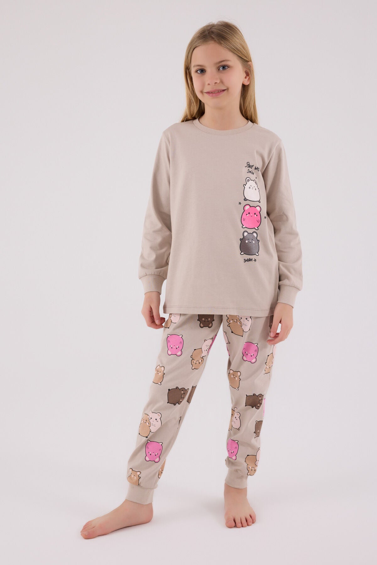 Rolypoly Kız Çocuk Kışlık Regular Fit Krem Pijama Takımı RP3704-C-V1